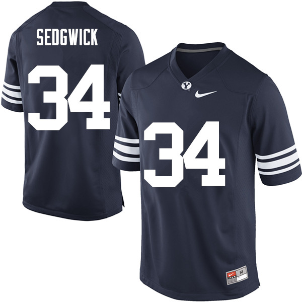 Men #34 Will Sedgwick BYU Cougars College Football Jerseys Sale-Navy